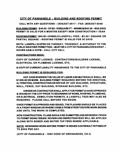 First page of the Roofing Permit Application & Requirements