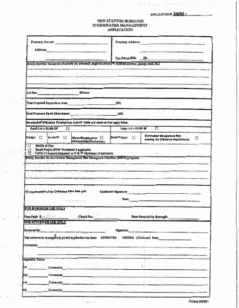 First page of the Stormwater Management Application