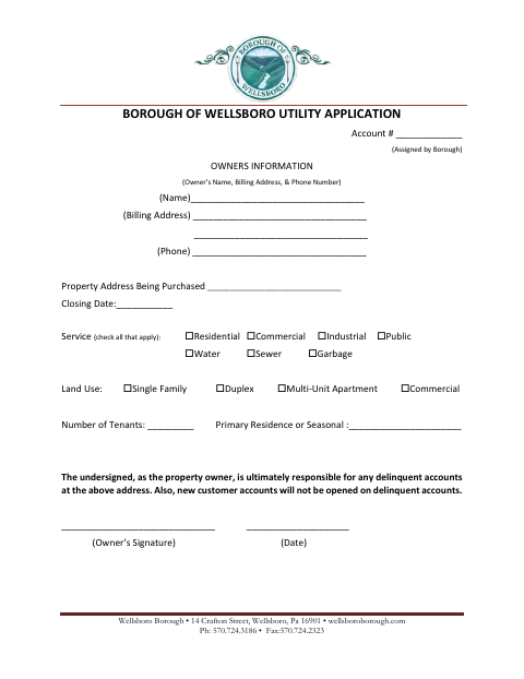 First page of the Utility Application