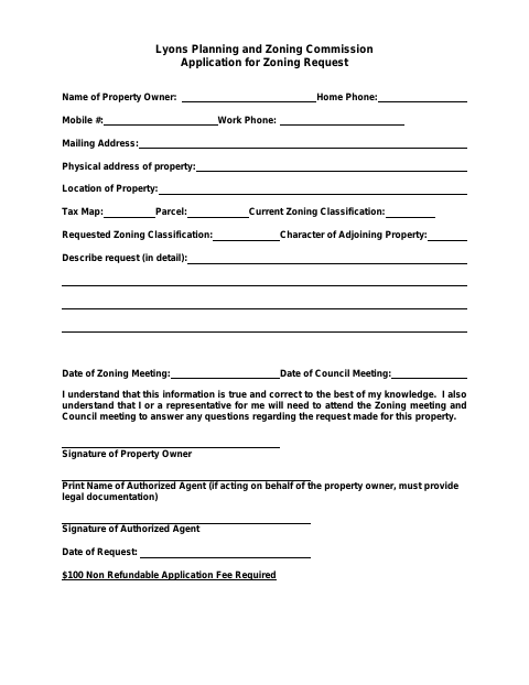 First page of the Zoning Request Application