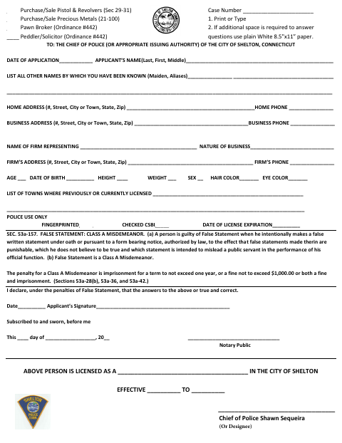 First page of the Police Business License Application