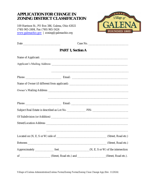 First page of the Application for Change in Zoning District Classification