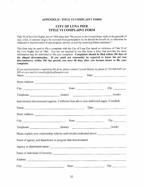 First page of the Title VI Complaint Form