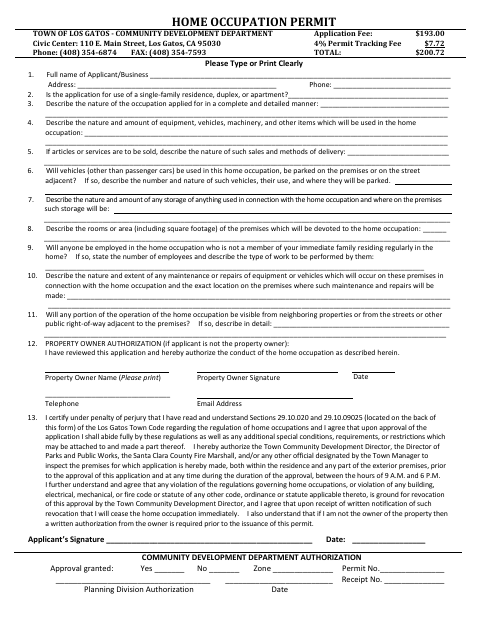 First page of the Home Occupation Permit