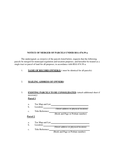 First page of the Notice of Merger of Parcels