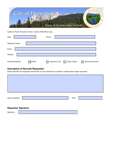 First page of the Public Records Request