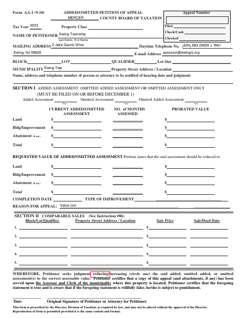 First page of the Added/Omitted Petition of Appeal