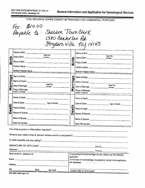 First page of the Genealogical Services Application