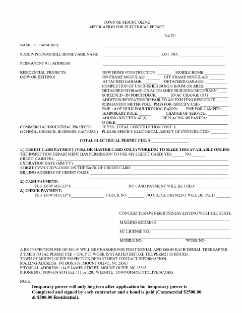 First page of the Application for Electrical Permit