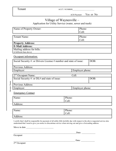 First page of the Tenant Application for Utility Service