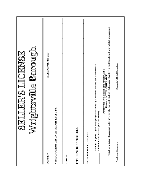 First page of the Seller's License Form