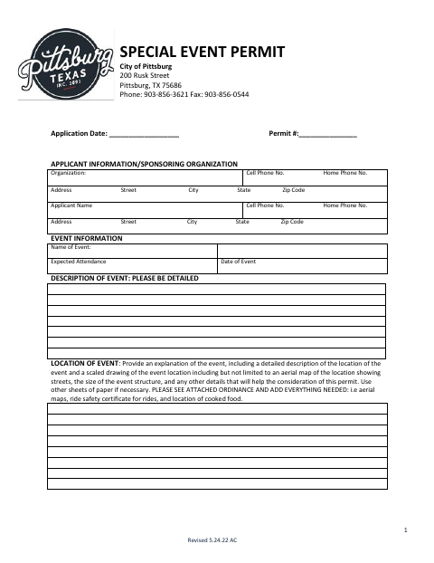 First page of the Special Event Permit