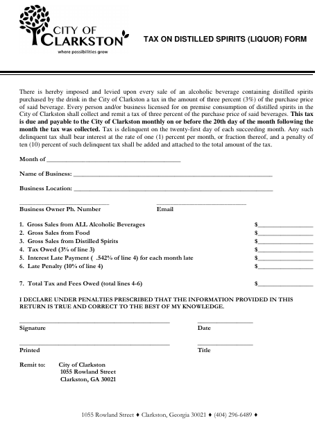 First page of the Tax on Distilled Spirits (Liquor) Form