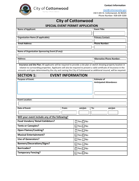 First page of the Special Event Permit Application