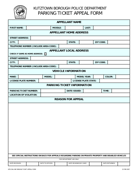 First page of the Parking Ticket Appeal Form