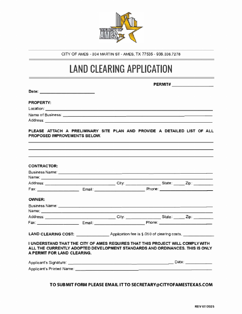 First page of the Land Clearing Application