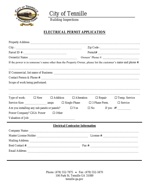 First page of the Electrical Permit Application