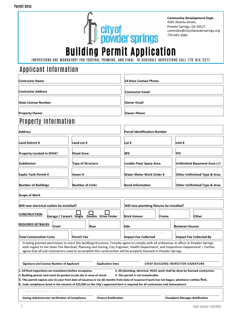 First page of the Building Permit Application