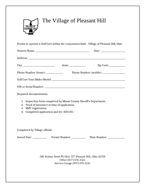 First page of the Permit to Operate a Golf Cart Within the Corporation Limit