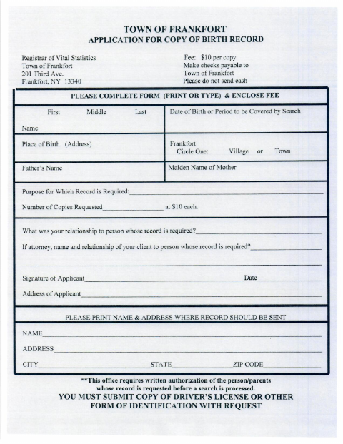 First page of the Application for Copy of Birth Record