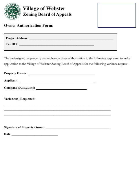 First page of the Zoning Board Owner Authorization Form