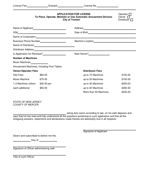 First page of the Amusement License Renewal Application