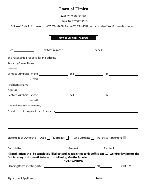 First page of the Site Plan Application
