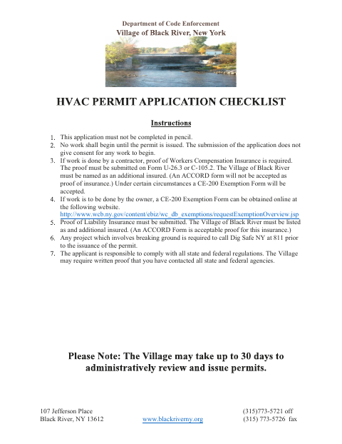 First page of the HVAC Permit Application