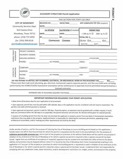 First page of the Accessory Structure Permit Application