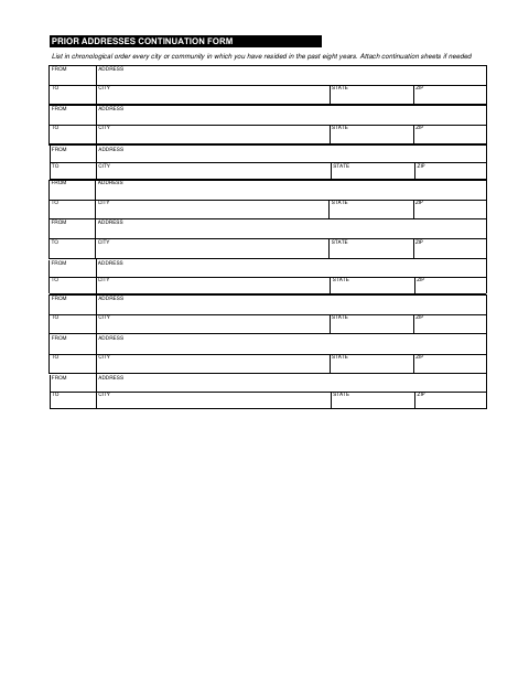First page of the Prior Addresses Continuation Form