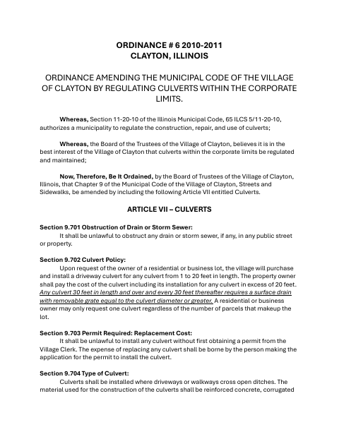 First page of the Culvert Permit