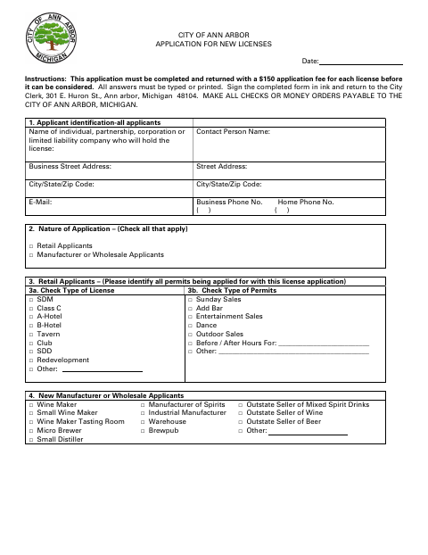 First page of the New On-Premise Liquor License Application