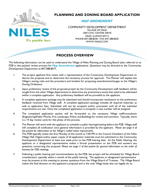 First page of the Planning and Zoning Board Application – Map Amendment
