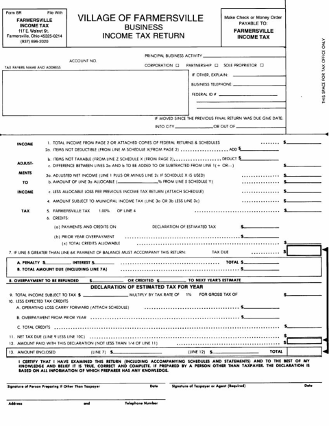 First page of the Business Income Tax Return