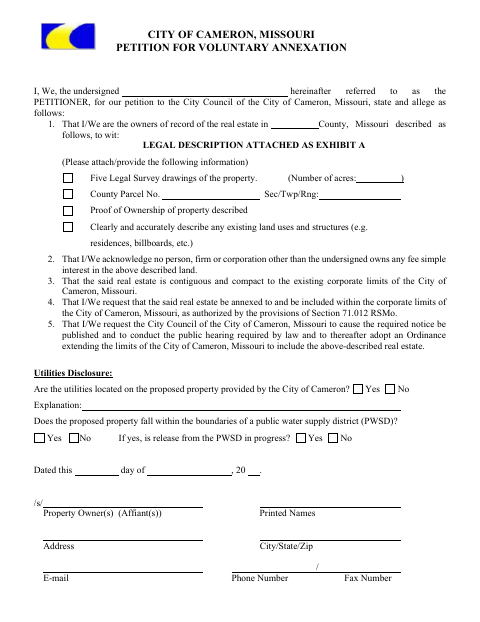 First page of the Petition for Voluntary Annexation