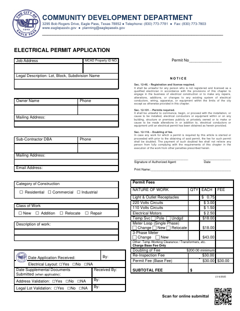 First page of the Electrical Permit Application