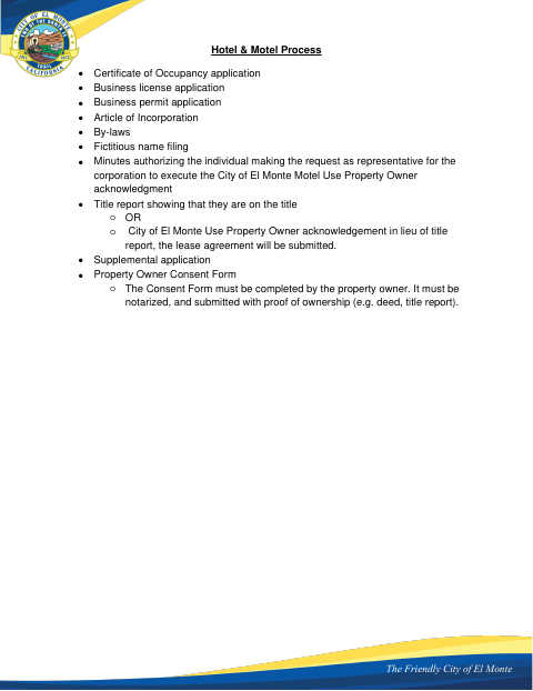 First page of the Hotel/Motel Property Owner Consent Form