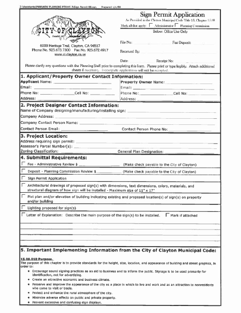 First page of the Sign Permit Application