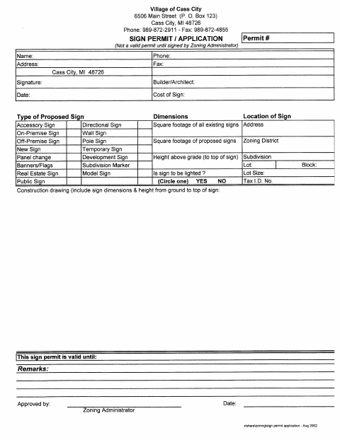 First page of the Sign Permit Application