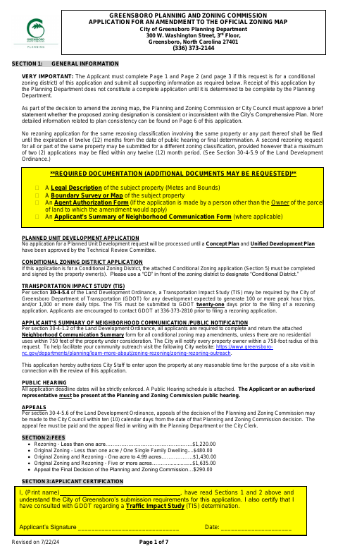 First page of the Straight Rezoning Application