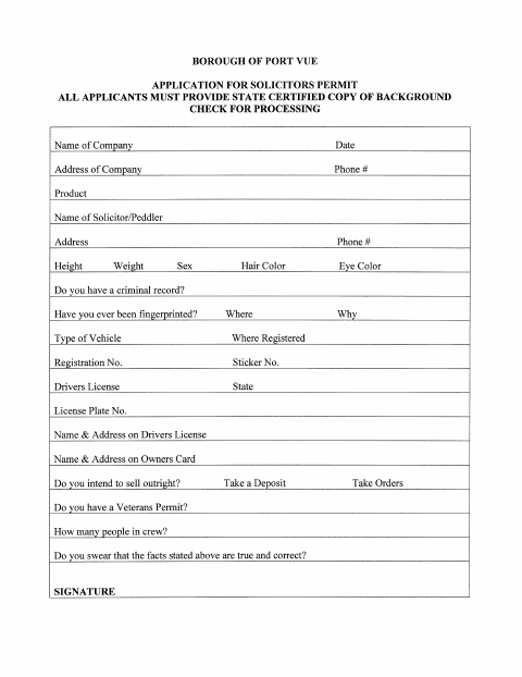 First page of the Application for Solicitors Permit