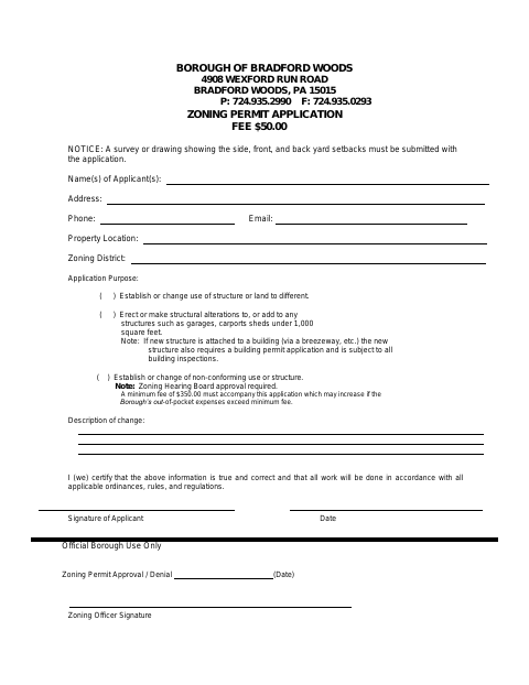 First page of the Zoning Permit Application