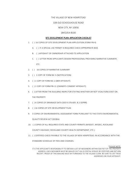 First page of the Site Development Plan Application