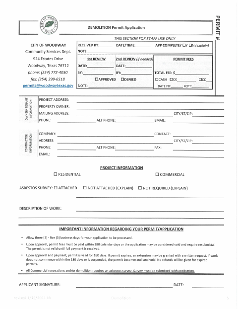 First page of the Demolition Permit Application