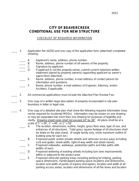 First page of the Conditional Use for New Structure Application