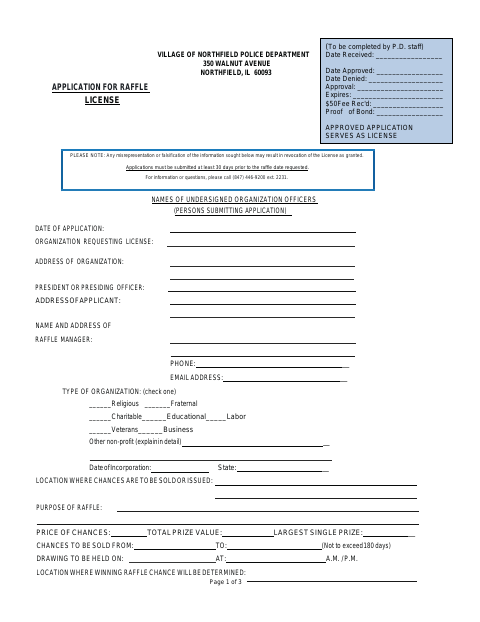 First page of the Raffle License Application