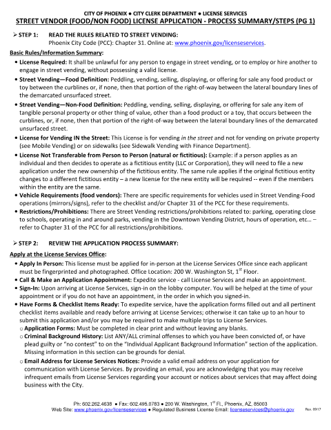 First page of the Street Vendor License Application
