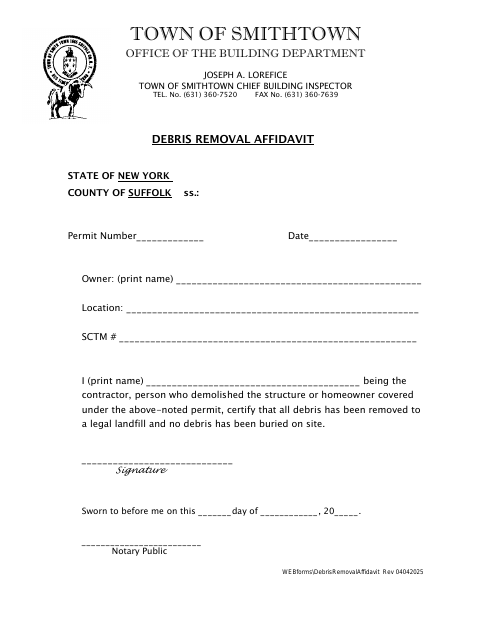 First page of the Debris Removal Affidavit