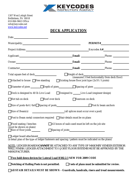 First page of the Deck Application