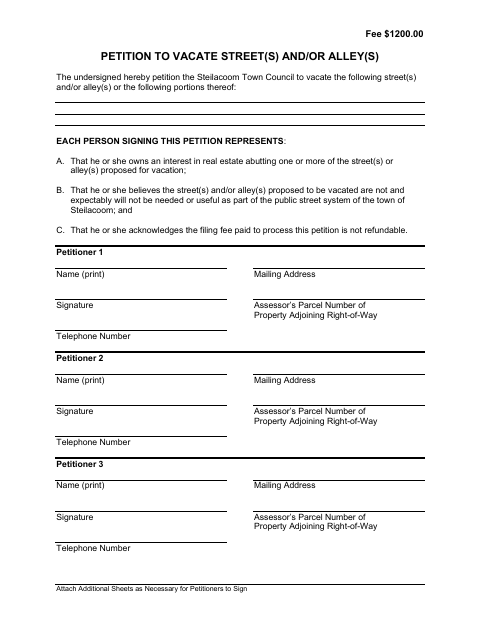 First page of the Petition to Vacate Streets and/or Alleys